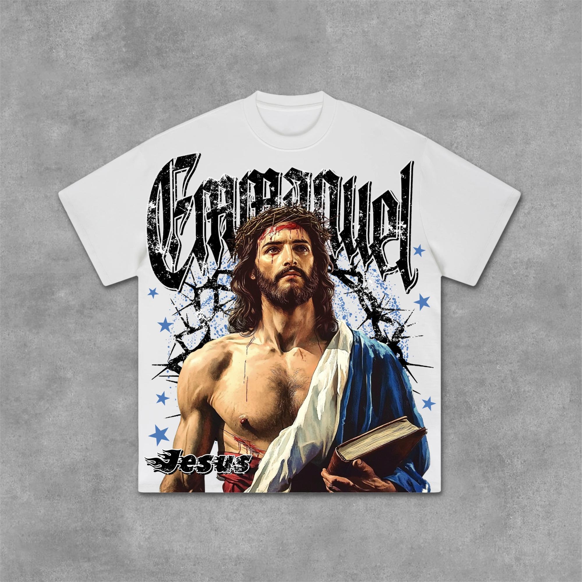 Sopula Jesus God Is With Me Retro Old Graphics Cotton T-Shirt Product Image