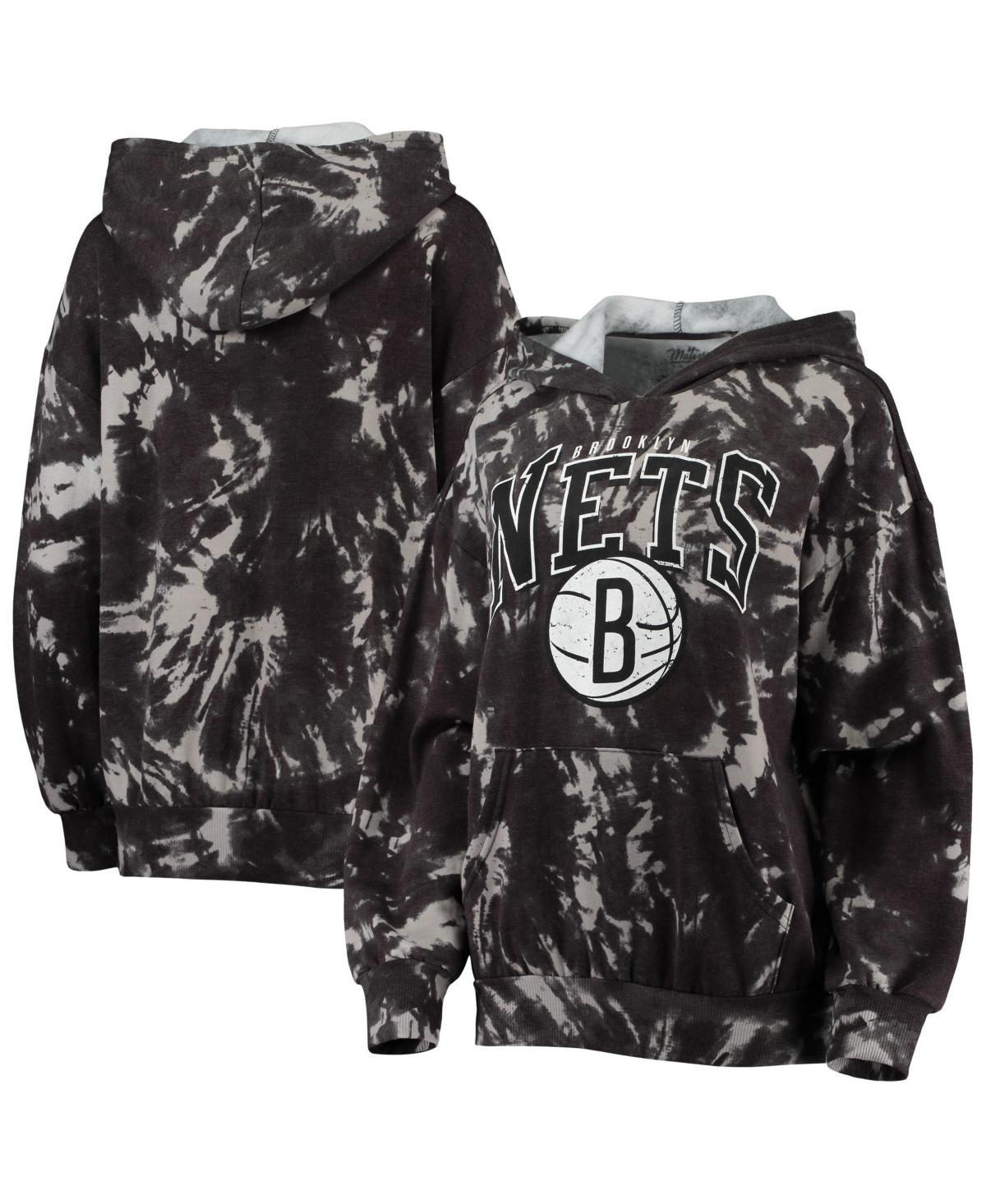 Womens Majestic Threads Black Brooklyn Nets Burble Tie-Dye Tri-Blend Pullover Hoodie Product Image