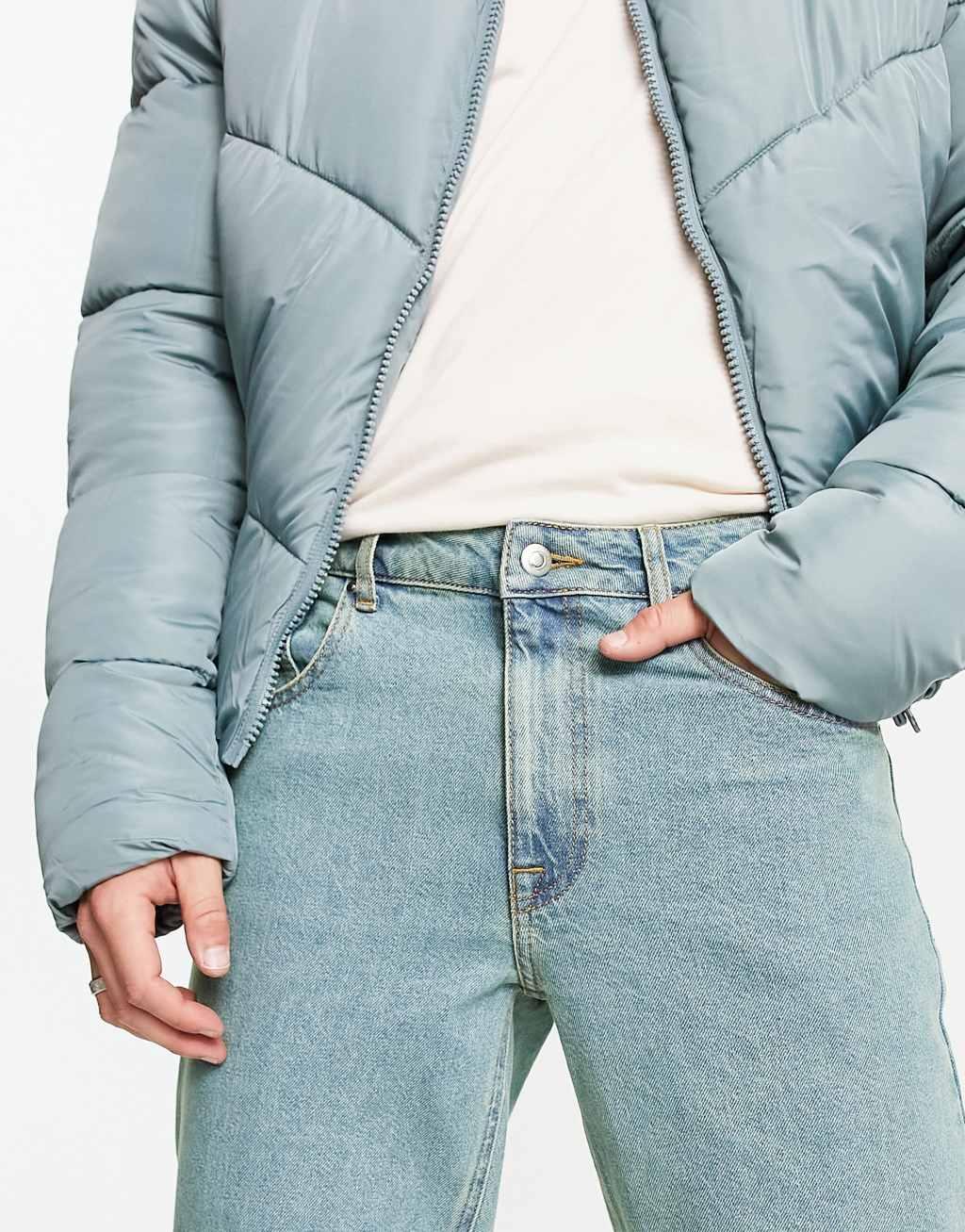 ASOS DESIGN tapered jeans in tinted light wash blue  Product Image