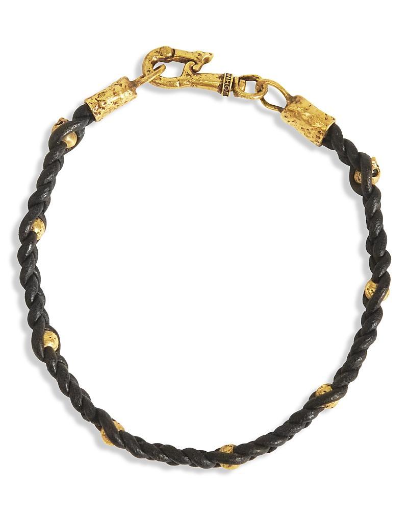 John Varvatos Collection Mens Brass & Leather Braided Bead Bracelet Product Image