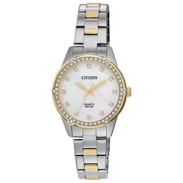 Citizen Womens Crystal Accent Two Tone Stainless Steel Bracelet Watch Gold Silver Product Image