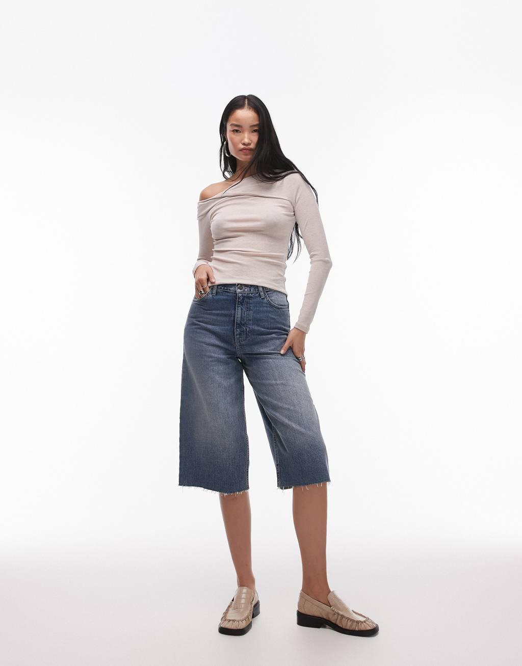 Topshop off-the-shoulder top in off-white Product Image