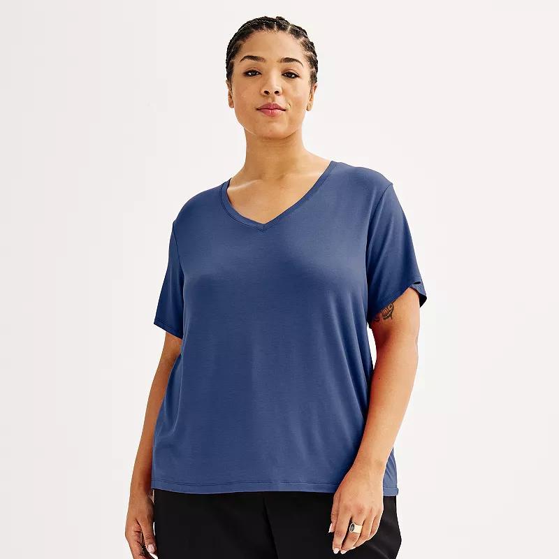 Plus Size Nine West Essential Soft Spun Short Sleeve V-Neck Tee, Womens Product Image