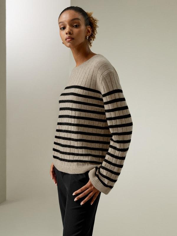 Drop-Shoulder Striped Cashmere Sweater Product Image