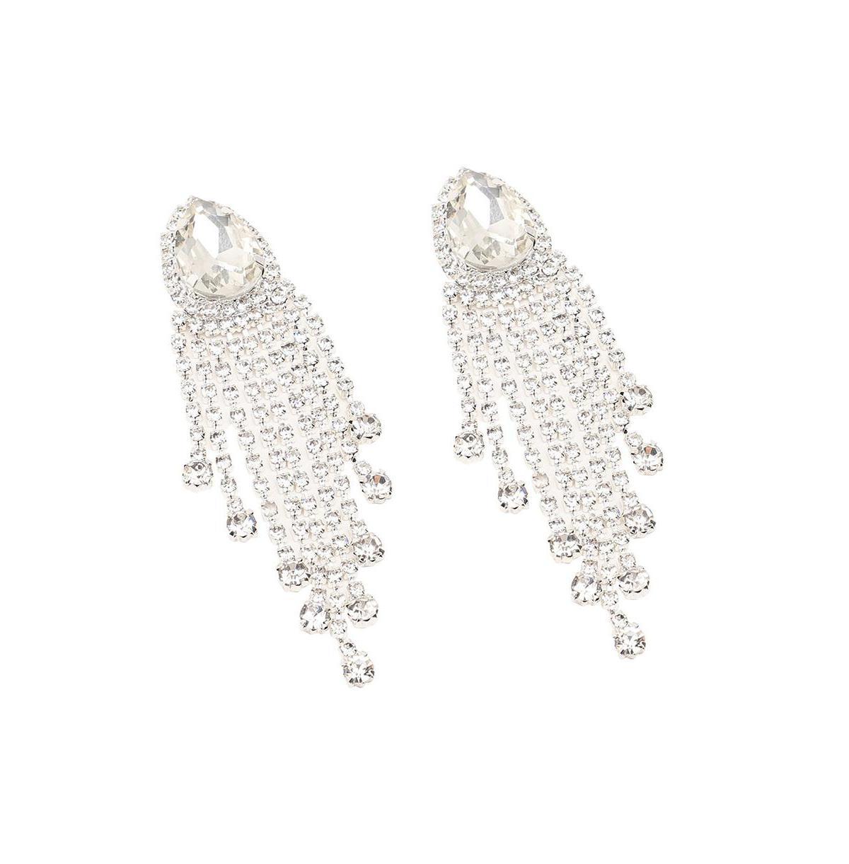 Sohi Womens Silver Embellished Drop Earrings Product Image