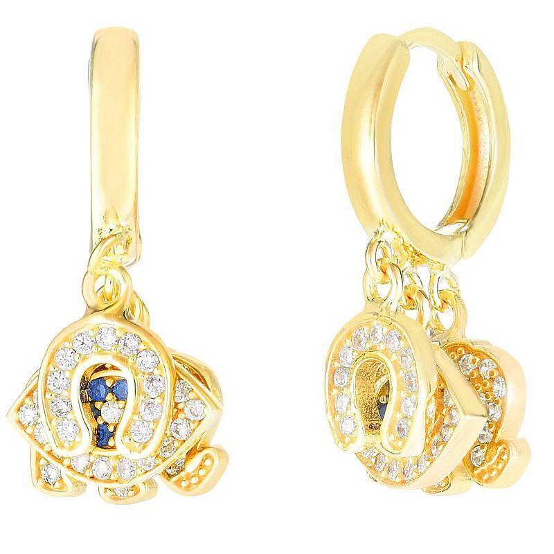 Sunkissed Sterling 14k Gold Over Silver Cubic Zirconia Tri Charm Huggie Hoop Earrings, Womens, Gold Tone Product Image