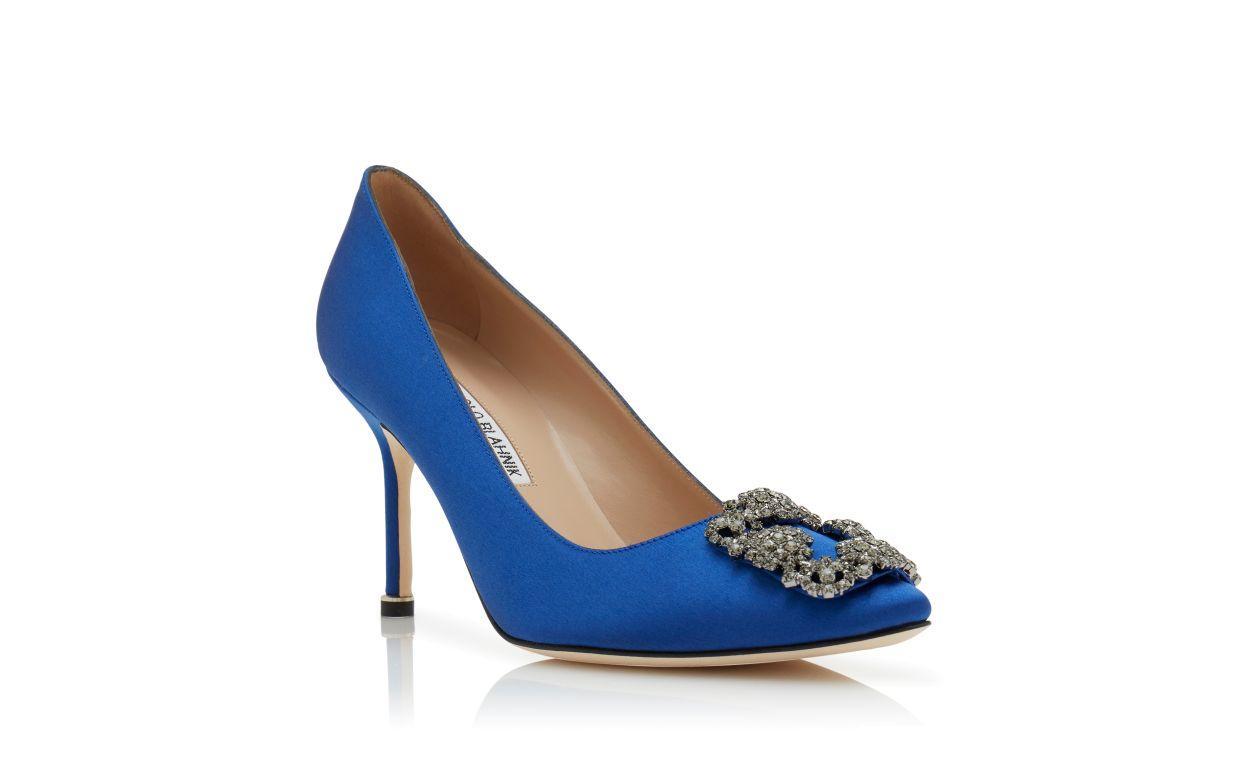 HANGISI 90 Blue Satin Jewel Buckle Pumps Product Image