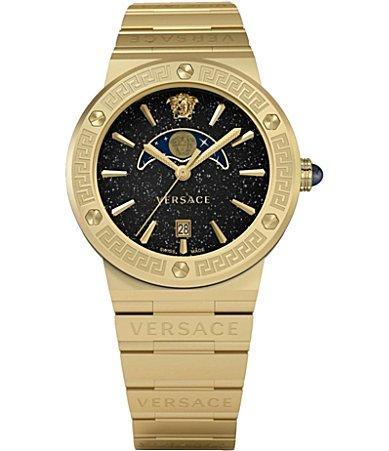 Mens Greca Logo Moonphase IP Yellow Gold Stainless Steel Bracelet Watch/38MM Product Image