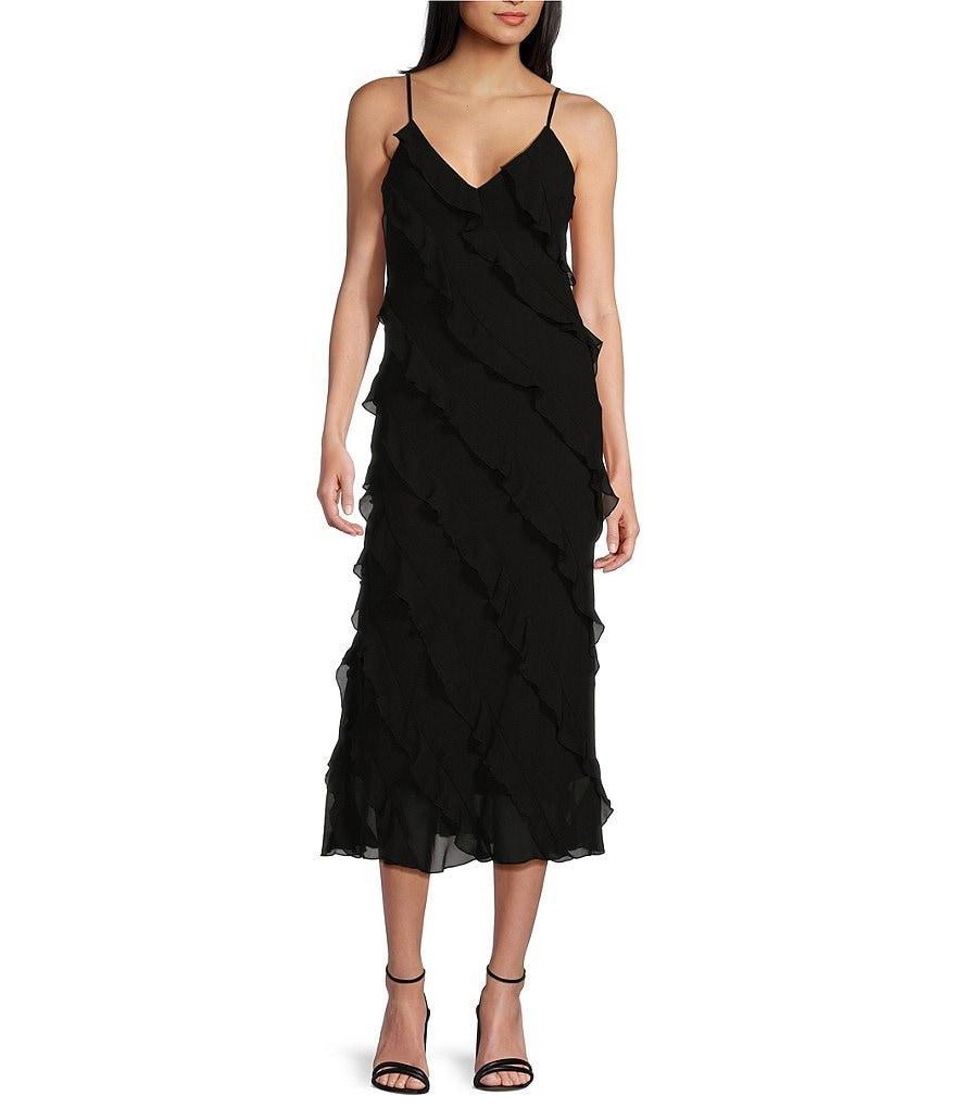 B. Darlin Spaghetti Strap V-Neck Midi Ruffle Dress Product Image