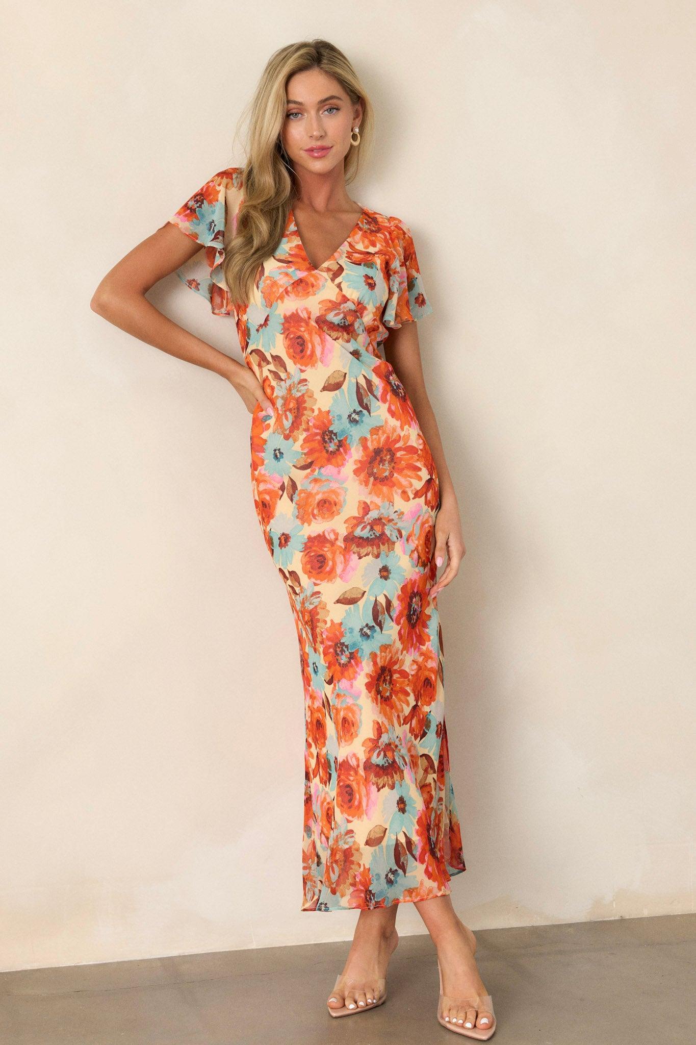 Sunshine of Your Love Orange Multi Floral Maxi Dress Product Image