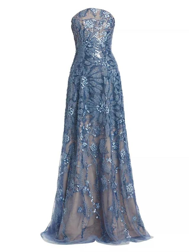 Floral Beaded Strapless A-Line Gown Product Image