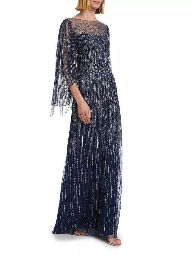 Rhapsody Beaded Cape-Sleeve Gown Product Image