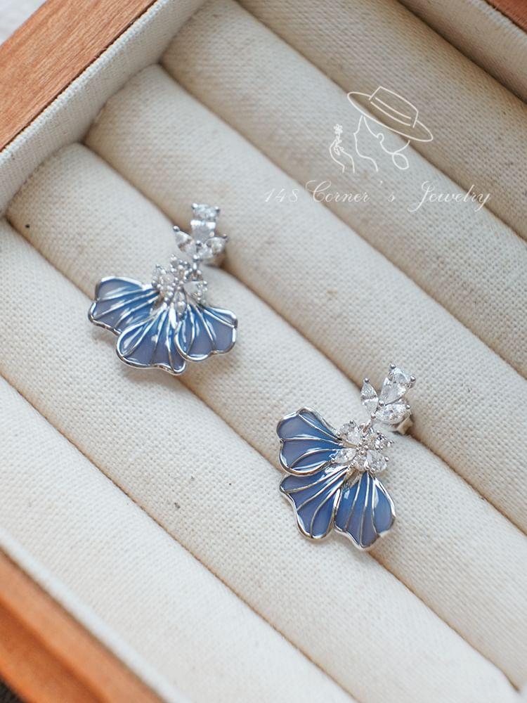 Petal Rhinestone Enamel S925 Sterling Silver Drop Earring Product Image