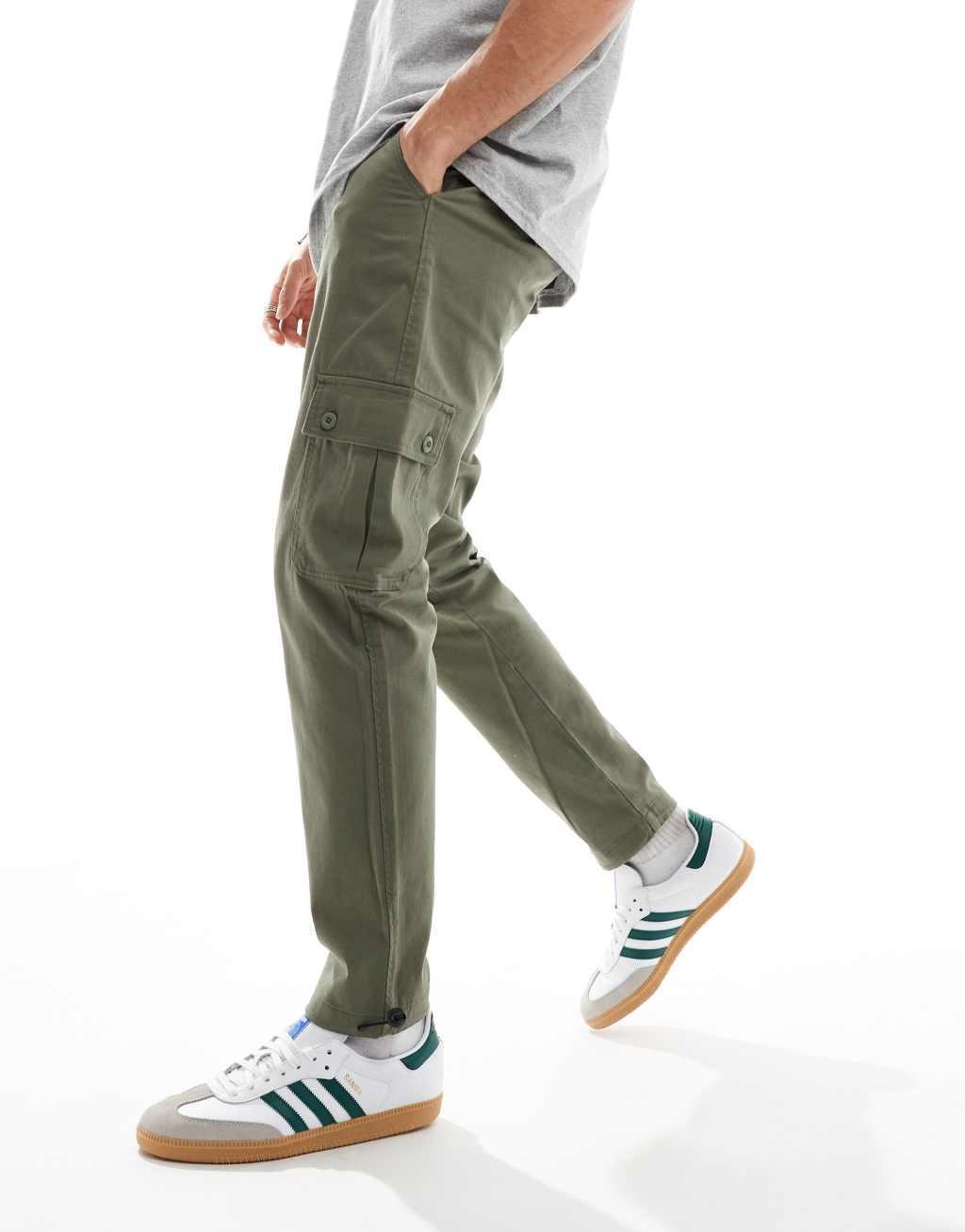 ASOS DESIGN tapered cargo pants in olive Product Image