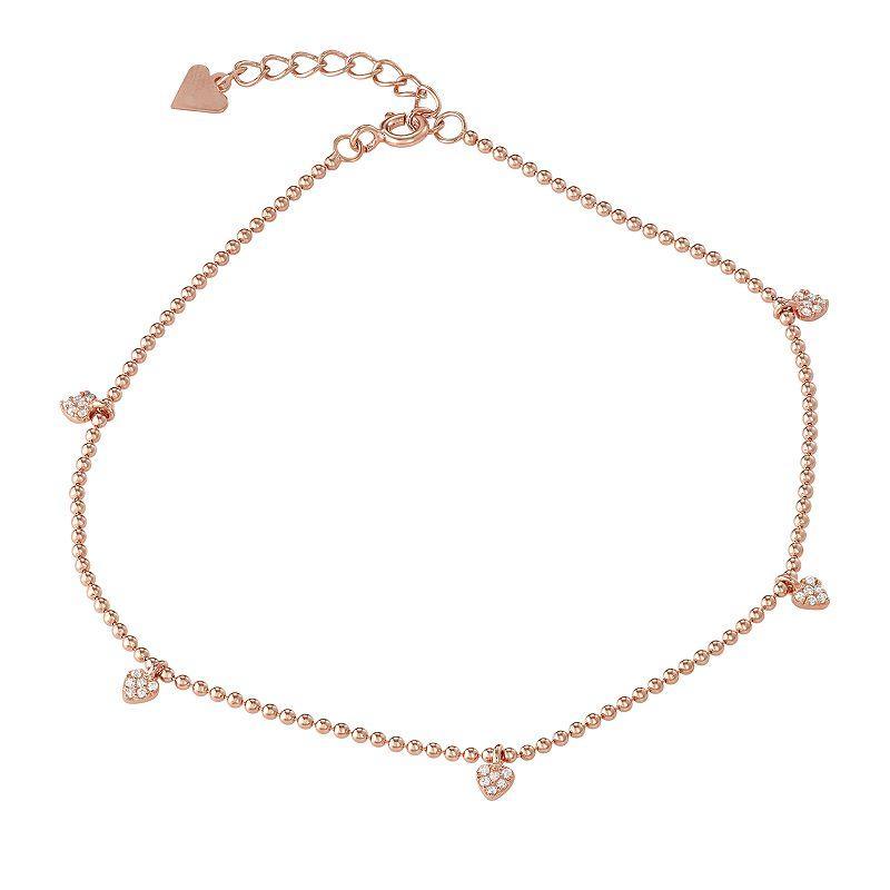 Rose Gold Tone Heart Anklet, Womens, Pink Tone Product Image