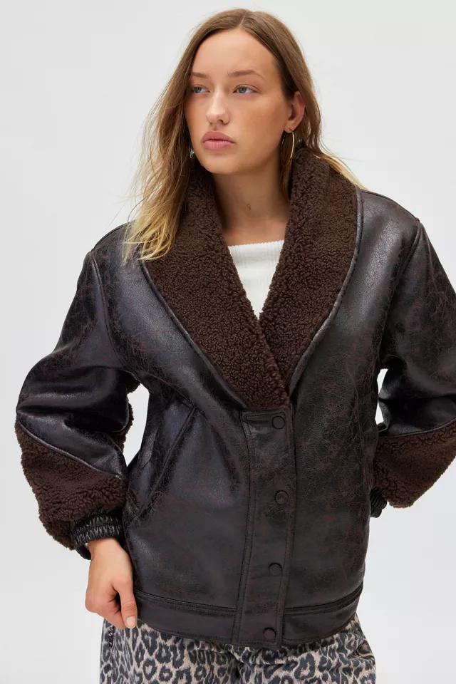 Blank NYC Sweet Talker Faux Leather and Piled Fleece Aviator Jacket Product Image