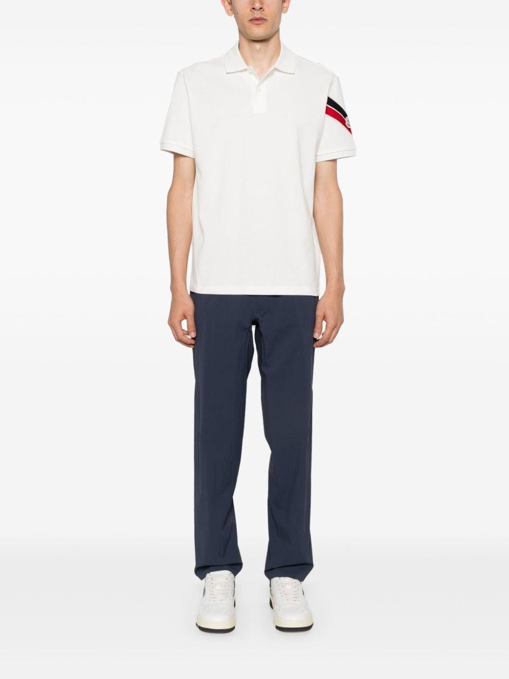 MONCLER White Stripe-trim Cotton Polo Shirt In Cream Product Image