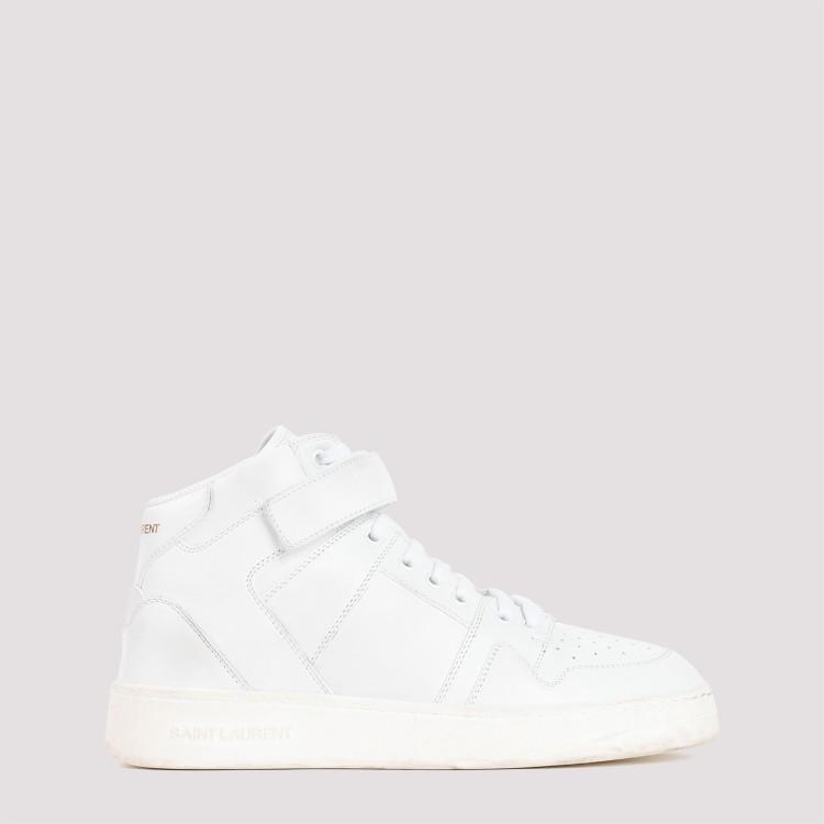 SAINT LAURENT Logo-lettering Leather Sneakers In White Product Image