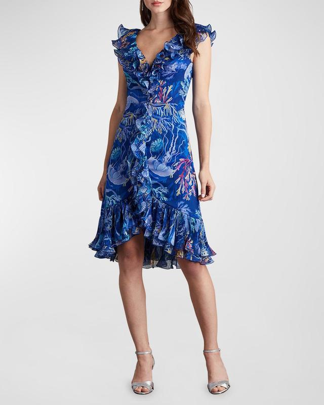 Sleeveless Printed High-Low Ruffle Midi Dress Product Image