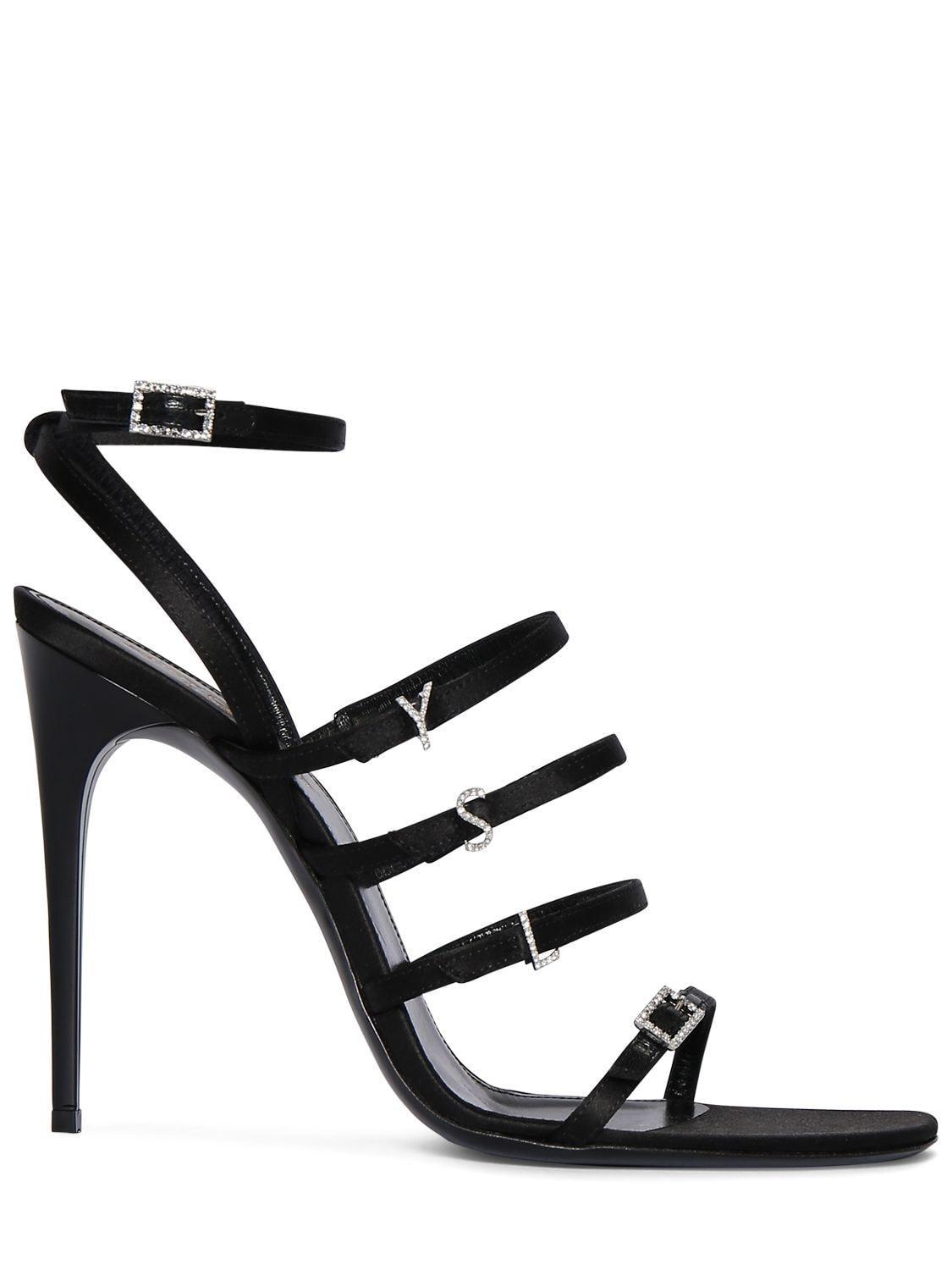 SAINT LAURENT Jerry 110 Crystal-embellished Satin Sandals In Black Product Image