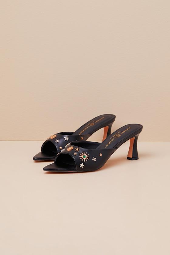 Yarah Black Studded High Heel Slide Sandals Product Image