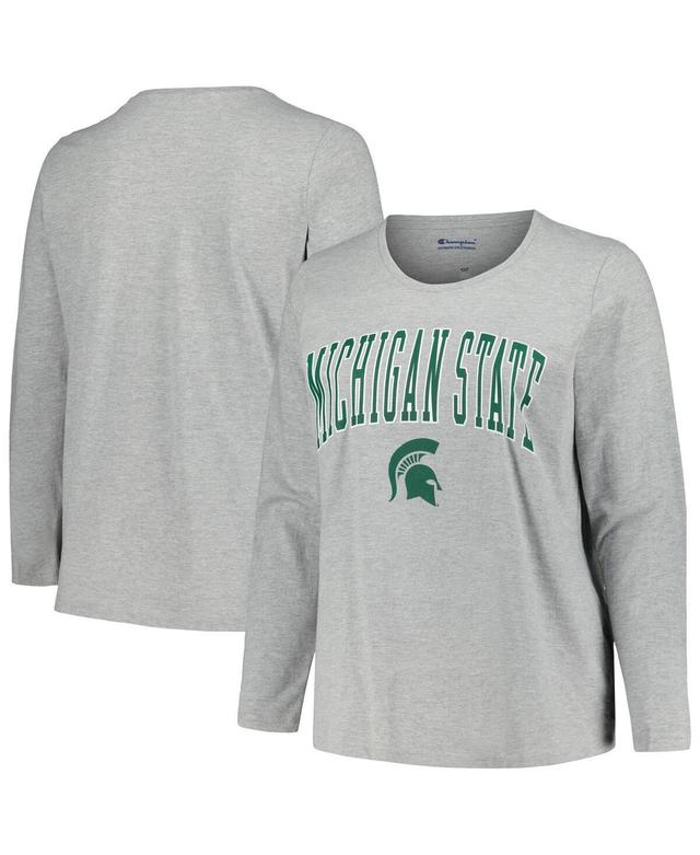 Womens Profile Heather Gray Michigan State Spartans Plus Size Arch Over Logo Scoop Neck Long Sleeve T-shirt Product Image