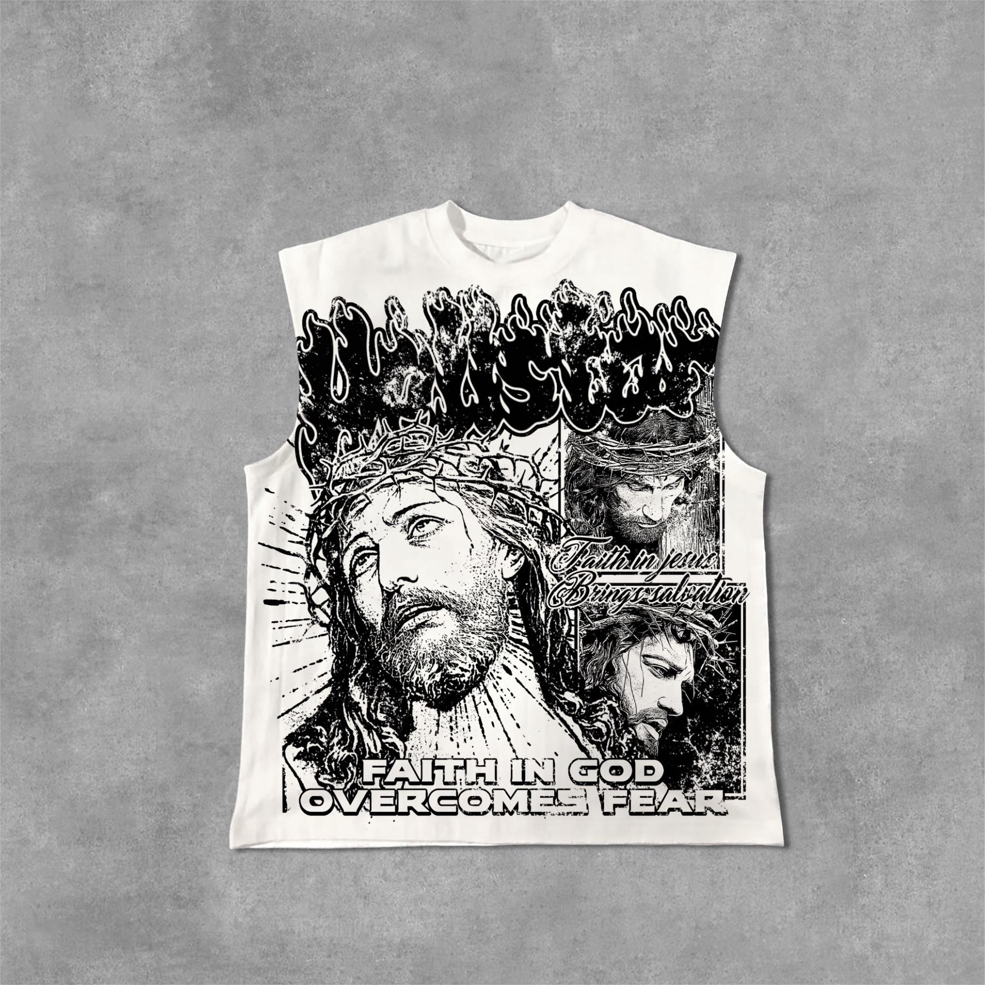 Jesus & God 2024 New Retro Old Graphic Cotton Sleeveless Vest Product Image