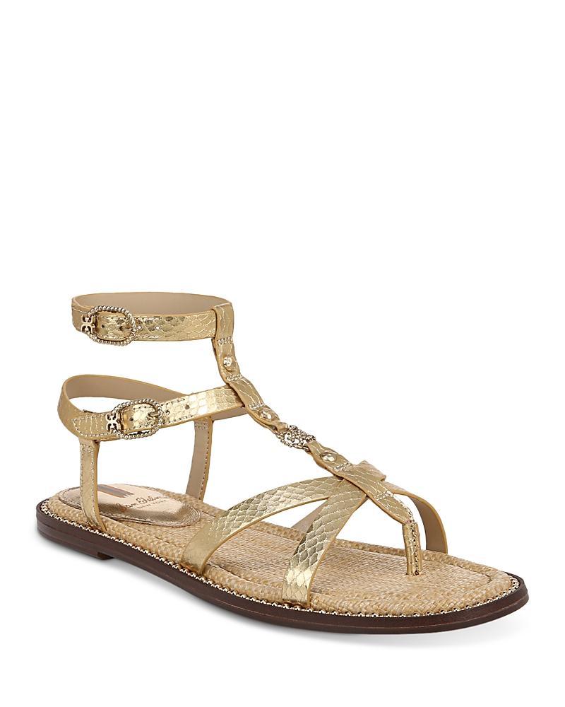 Sam Edelman Talya Metallic Strappy Gladiator Logo Charm Stud Detail Thong Sandals Product Image