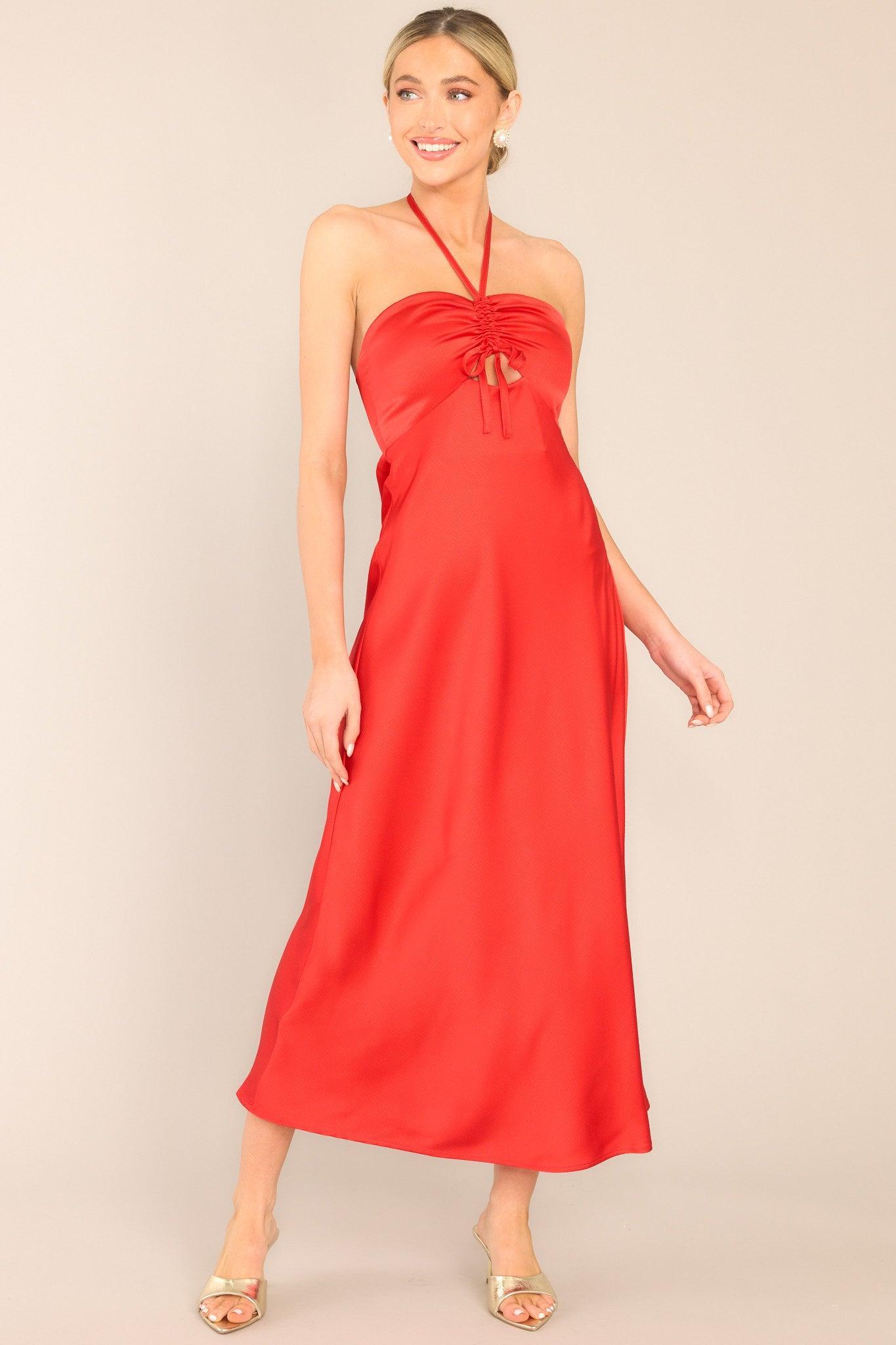 MINKPINK Sonia Halter Neck Red Midi Dress Product Image