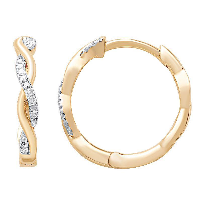 10k Gold 1/10 Carat T.W. Diamond Crossover Hoop Earrings, Womens Product Image