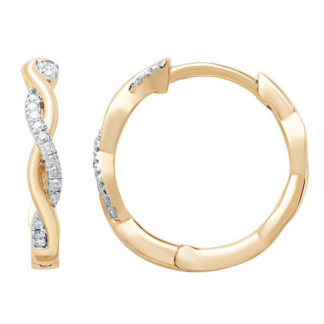 10k Gold 1/10 Carat T.W. Diamond Crossover Hoop Earrings, Womens Product Image