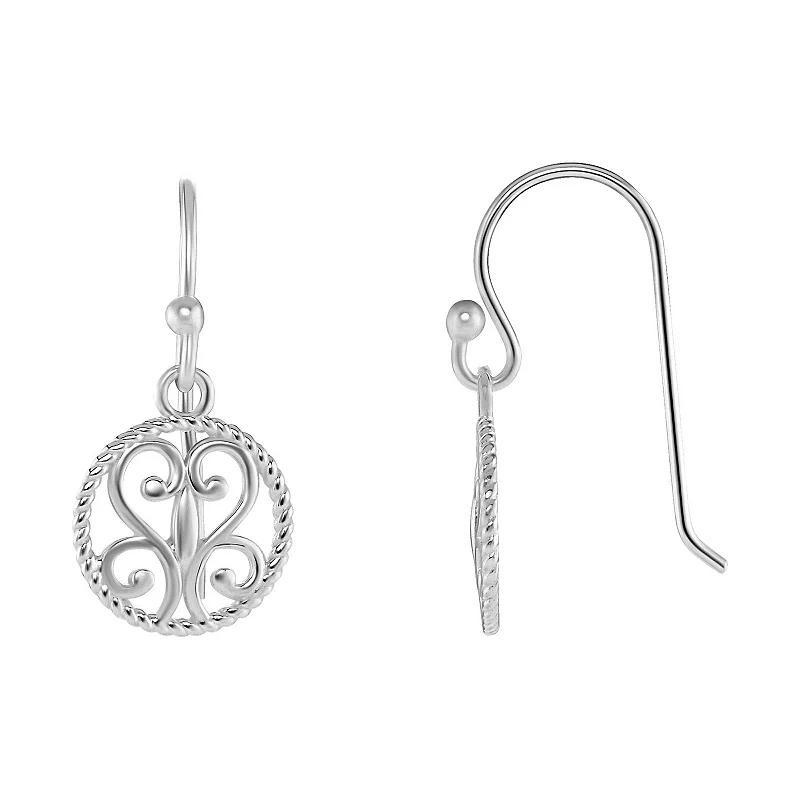 PRIMROSE Sterling Silver Polished Round Filigree Drop Earrings, Womens, Silver Tone Product Image