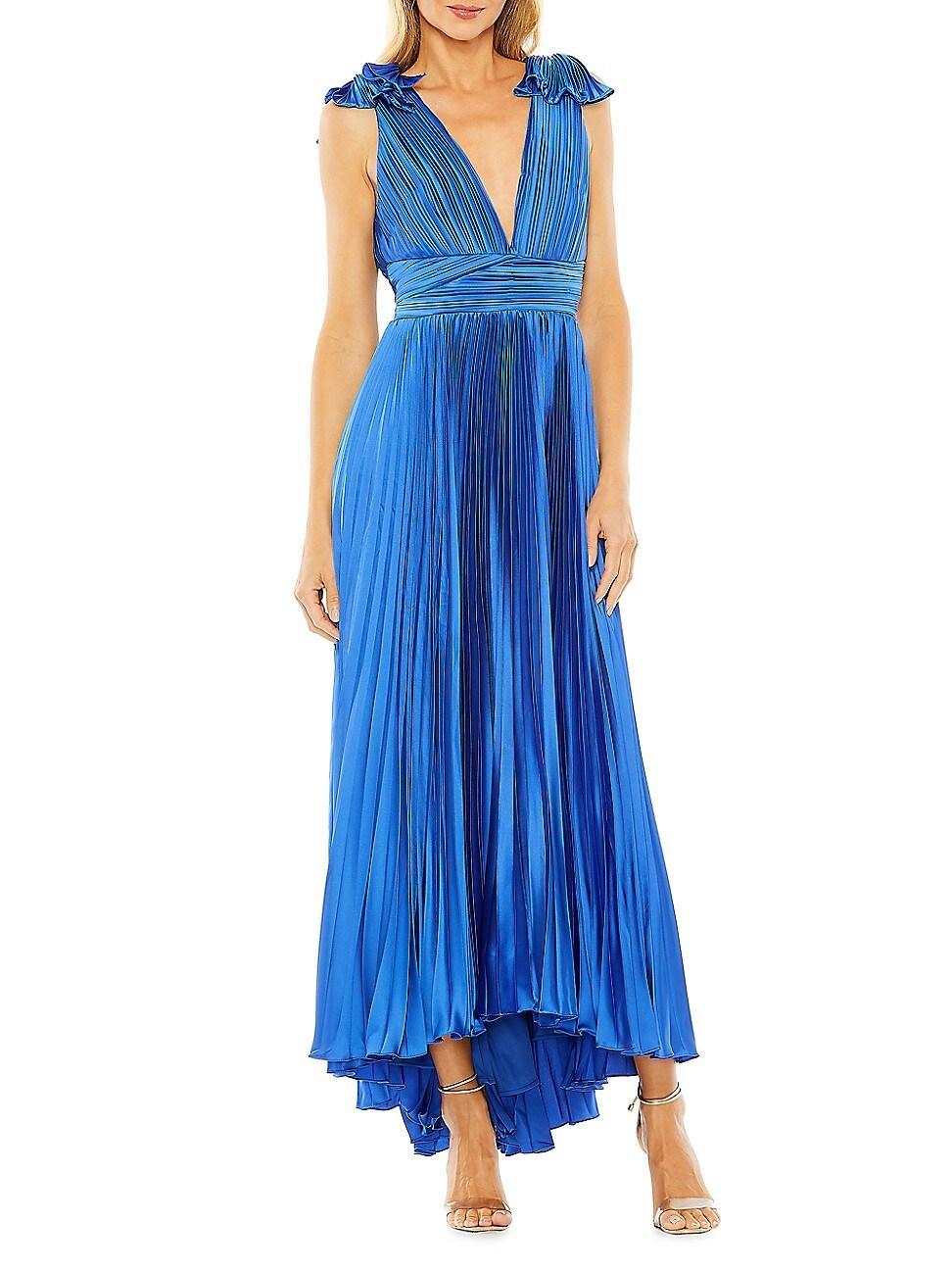 Womens Pleated Asymmetric Ruffled Gown Product Image