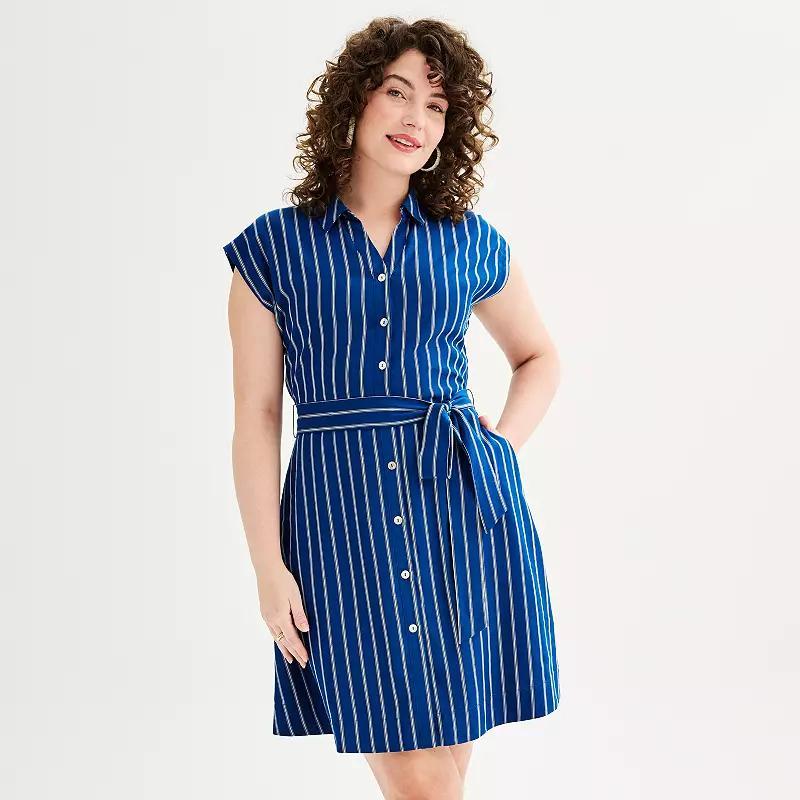 Womens Draper James Short Sleeve Belted Shirt Dress Blue Stripe Product Image