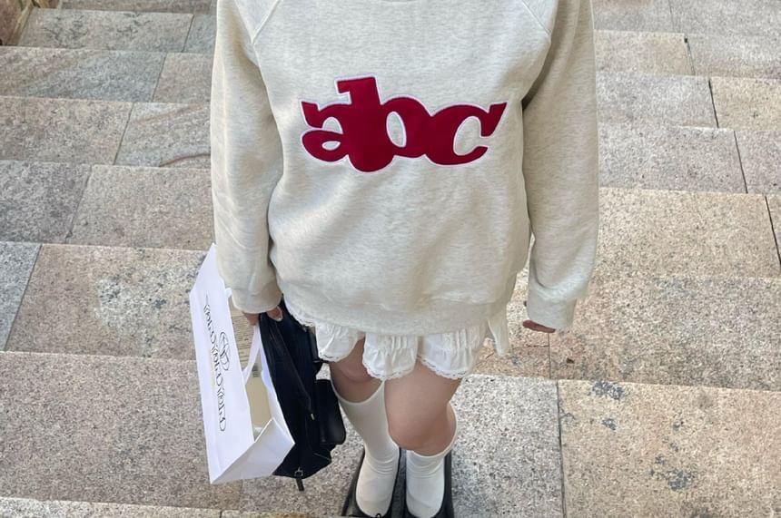 Long Sleeve Lettering Embroidered Loose-Fit Pullover Product Image