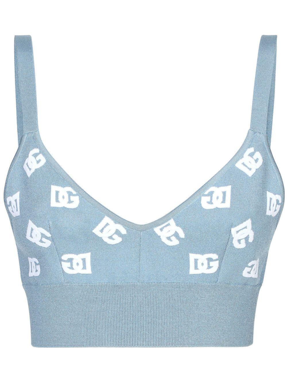 DOLCE & GABBANA Viscose Bralette Top With Jacquard Dg Logo In Blue Product Image