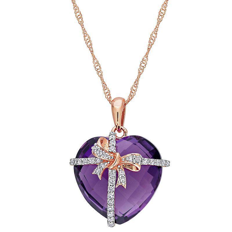 Stella Grace 10k Rose Gold Amethyst & 1/8 Carat T.W. Diamond Heart Pendant Necklace, Womens Product Image