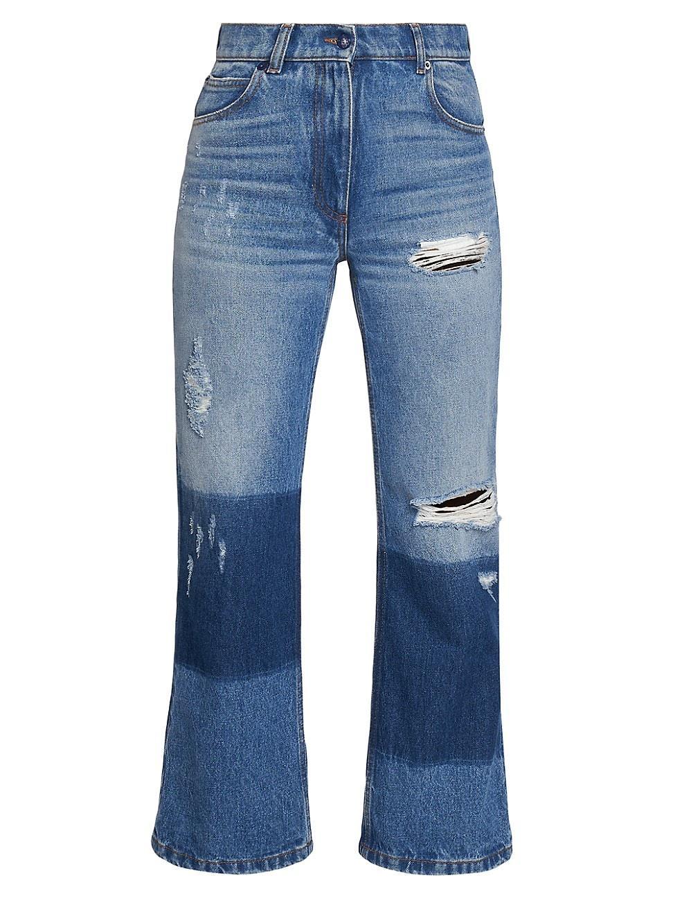 Womens 8 Moncler Palm Angels Distressed Star-Seam Flare Jeans product image