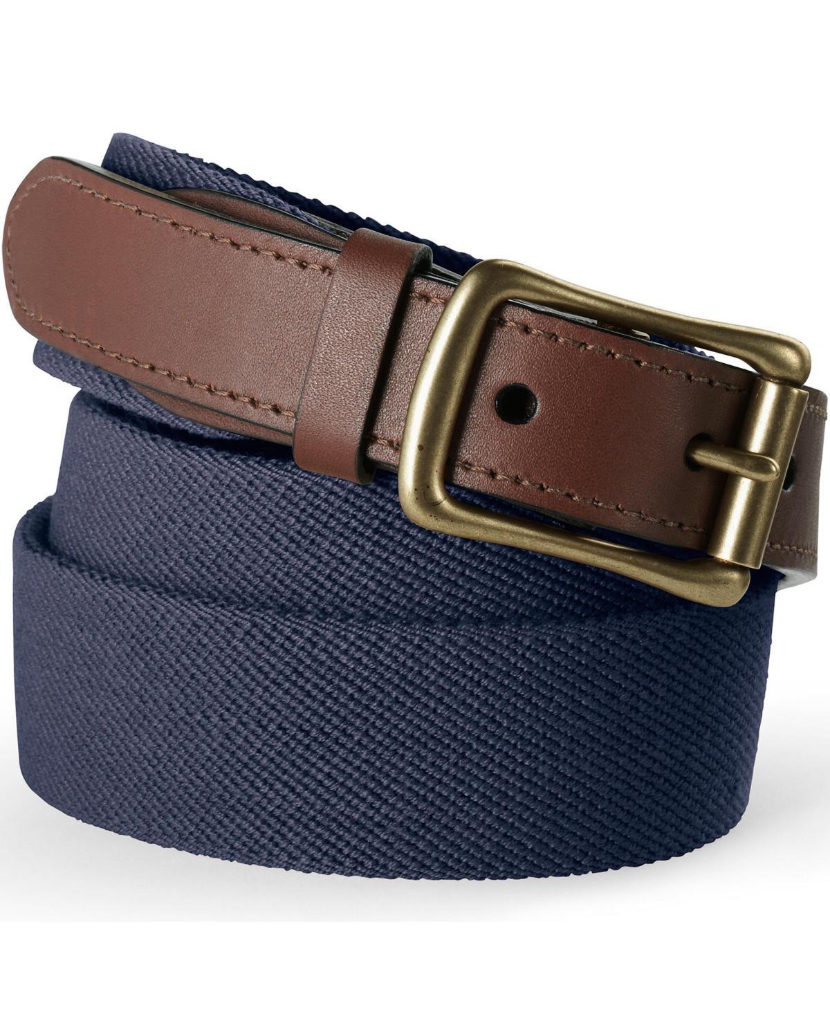 Big & Tall Lands End Elastic Surcingle Leather Trim Belt Green Moss Product Image