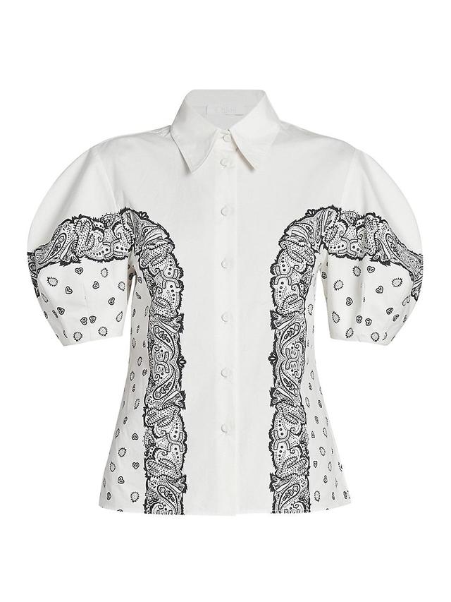 Womens Bandana Paisley Puff-Sleeve Blouse Product Image