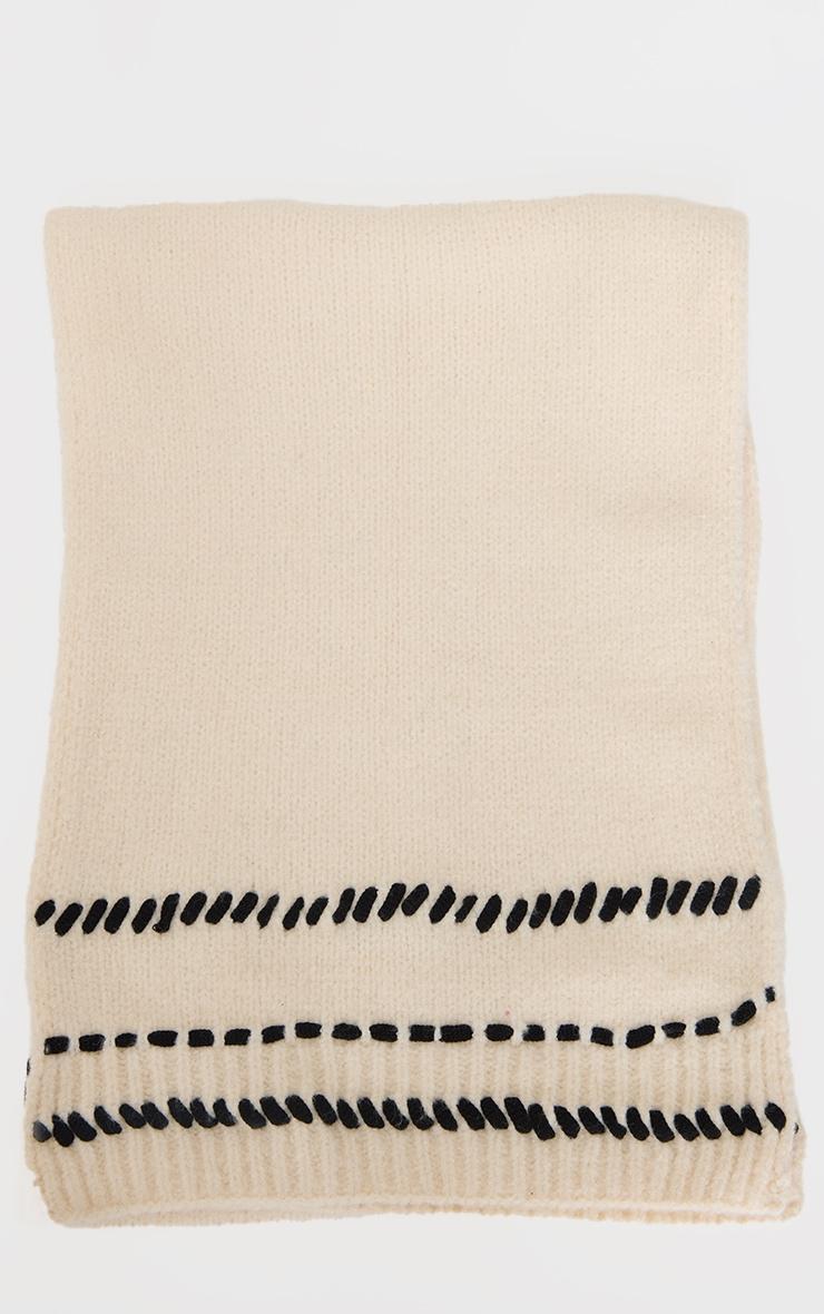 Cream Contrast Stitch Knit Scarf Product Image