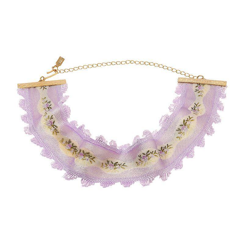 1928 Gold Tone Lace Floral Ribbon Choker Necklace, Womens, Purple Product Image