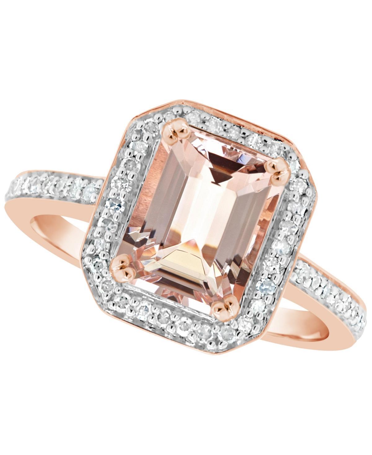 Celebration Gems 14k Rose Gold Over Silver Emerald Cut Morganite & 1/4 Carat T.W. Diamond Halo Ring, Womens Pink Tone Product Image