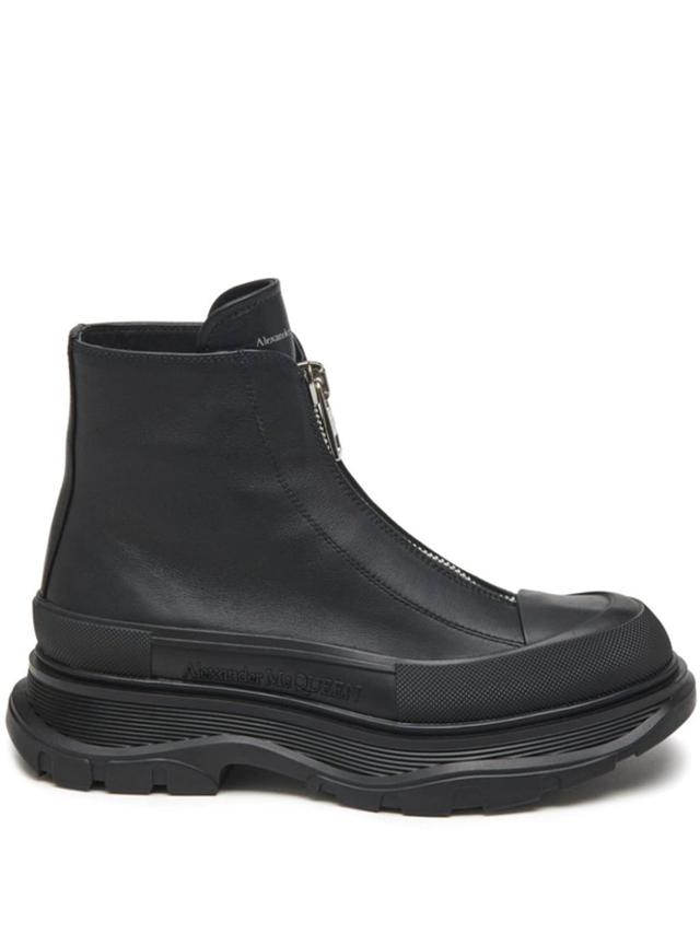 ALEXANDER MCQUEEN Black Tread Slick Leather Boots Product Image