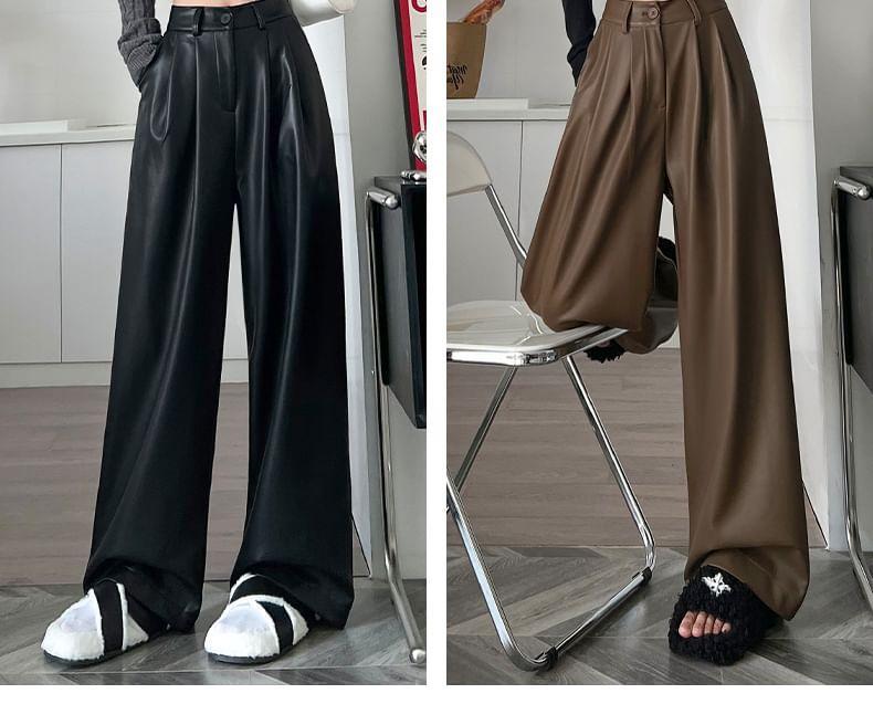 High Waist Faux Leather Wide Leg Pants (Various Designs) Product Image