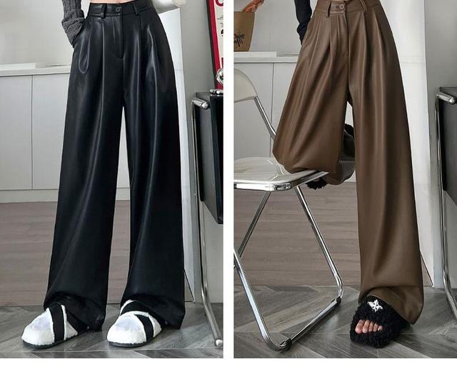 High Waist Faux Leather Wide Leg Pants (Various Designs) Product Image