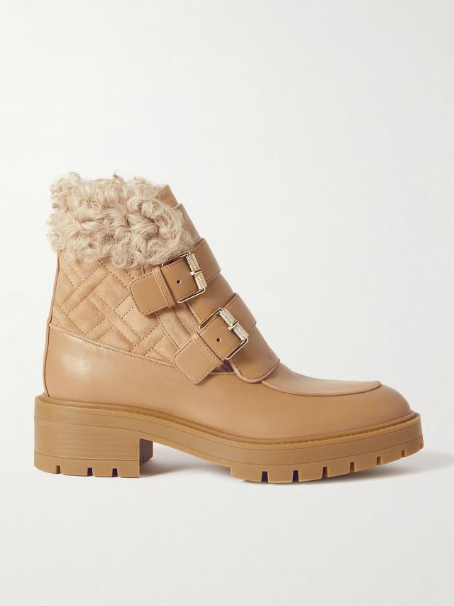 AQUAZZURA Ryan Shearling-lined Leather Boots In Brown Product Image