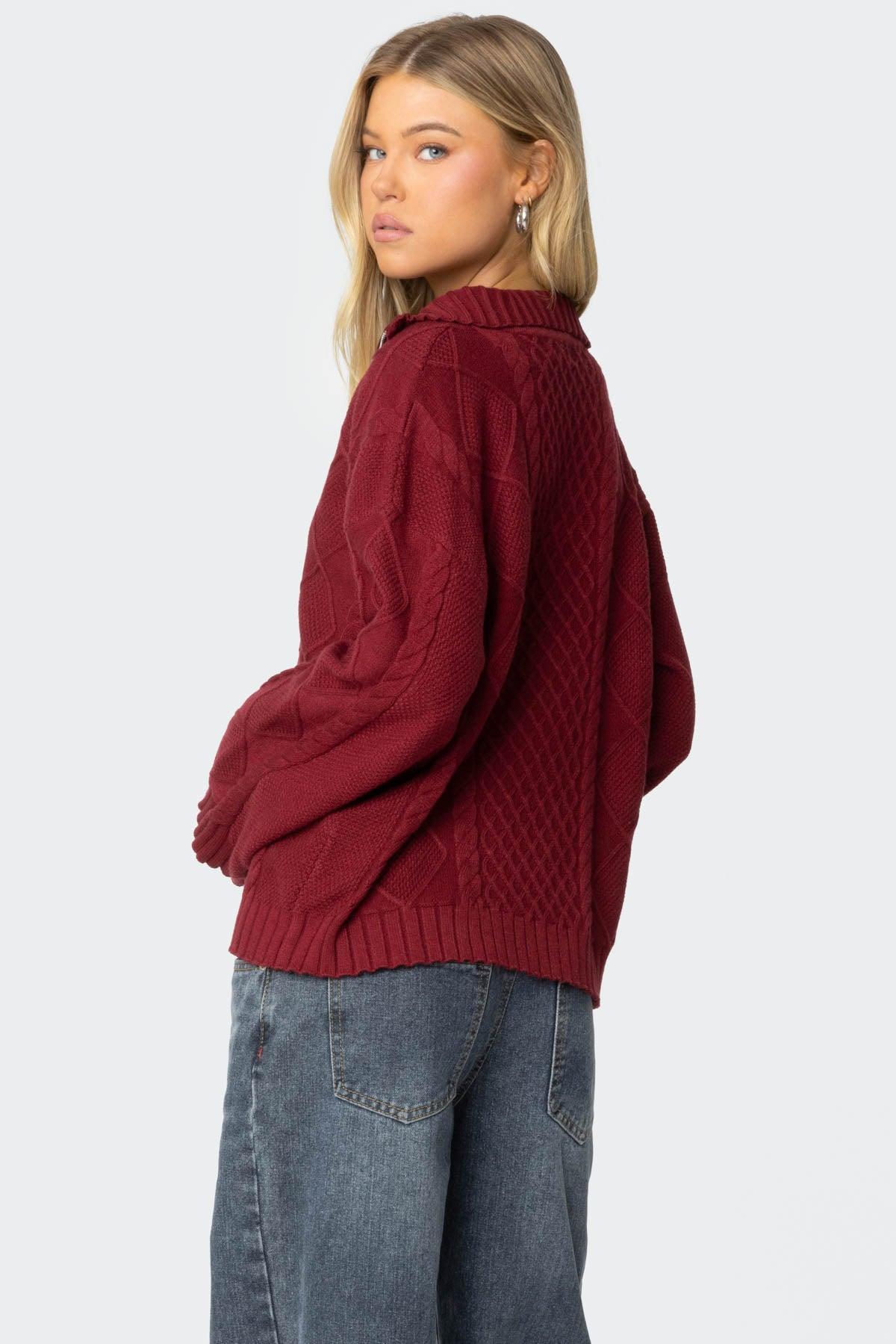 Oversized Quarter Zip Cable Knit Sweater Product Image