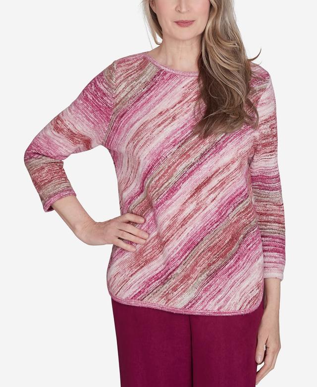 Alfred Dunner Womens Wine Country Diagonal Space Dye Crew Neck Top Product Image