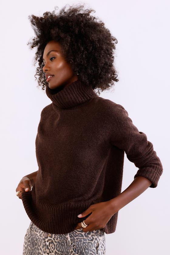 Found the Warmth Dark Brown Turtleneck Pullover Sweater Product Image